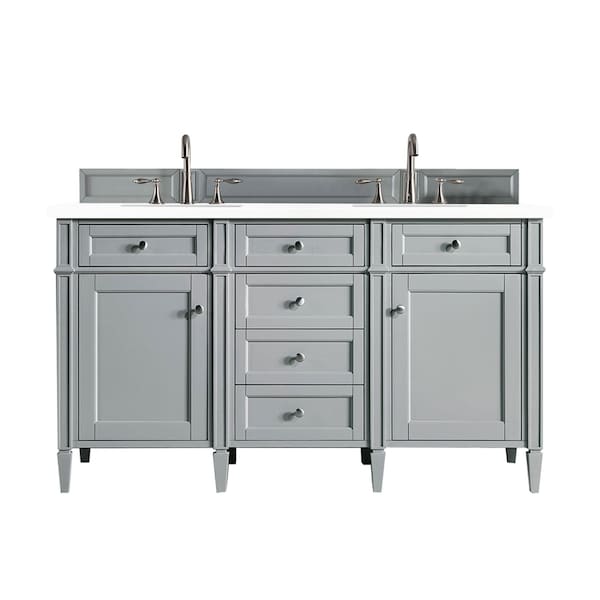 James Martin Vanities Brittany 60in Double Vanity, Urban Gray w/ 3 CM White Zeus Quartz Top 650-V60D-UGR-3WZ - main